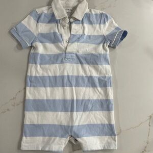 alph Lauren Toddler Boys Blue and White Striped Polo Romper